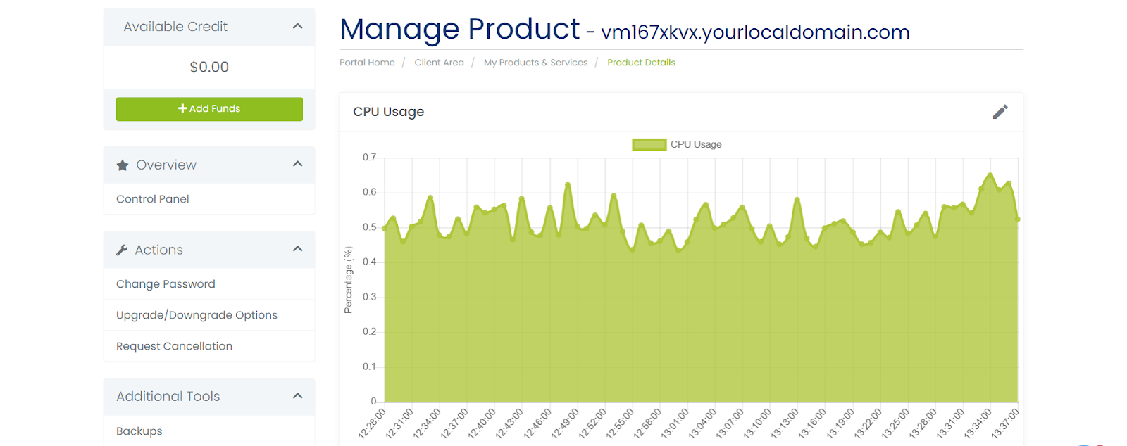 screenshot of the CPU usage information
