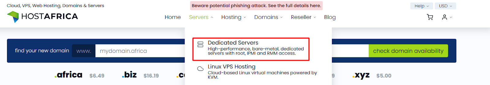 screenshot of Servers droplist menu with Dedicated Servers button highlighted