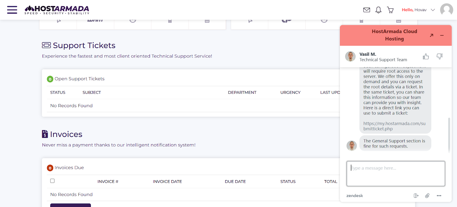 screenshot of Livechat conversation