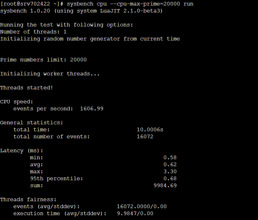 لقطة شاشة لاختبار أداء المعالج