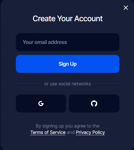 Sign Up window