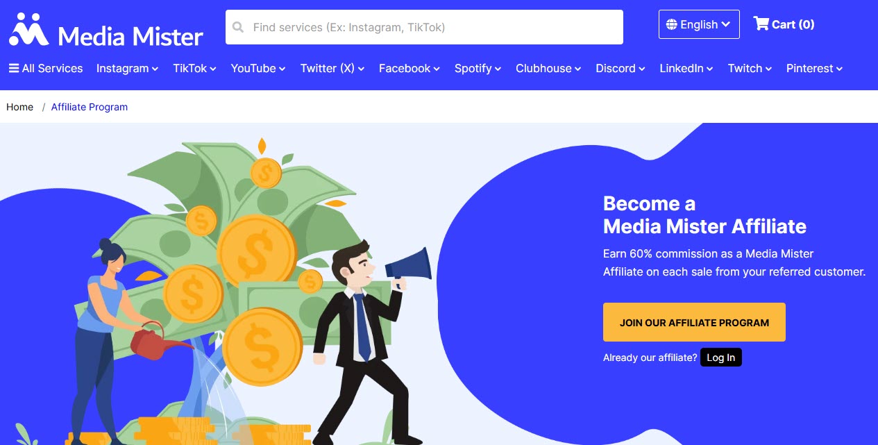 Media Mister affiliate program homepage screenshot