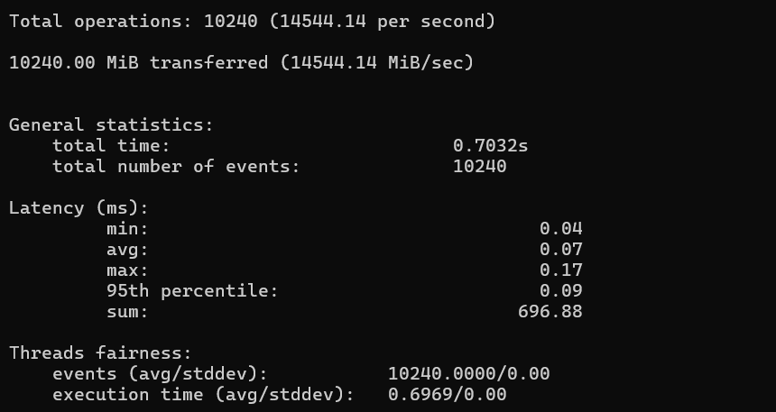 screenshrot of Disk I/O Performance Test results