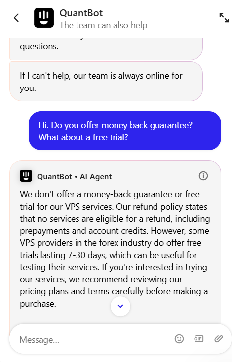 screenshot of the Live chat conversation