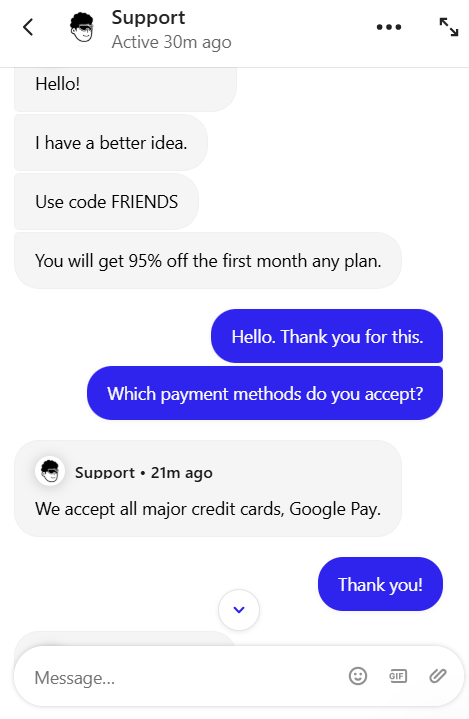 screenshot of the Live chat conversation