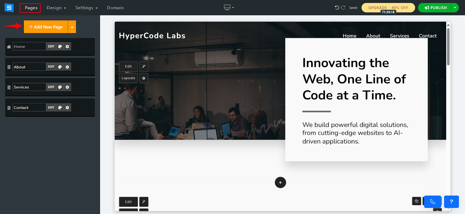 screenshot of the Add New Page button