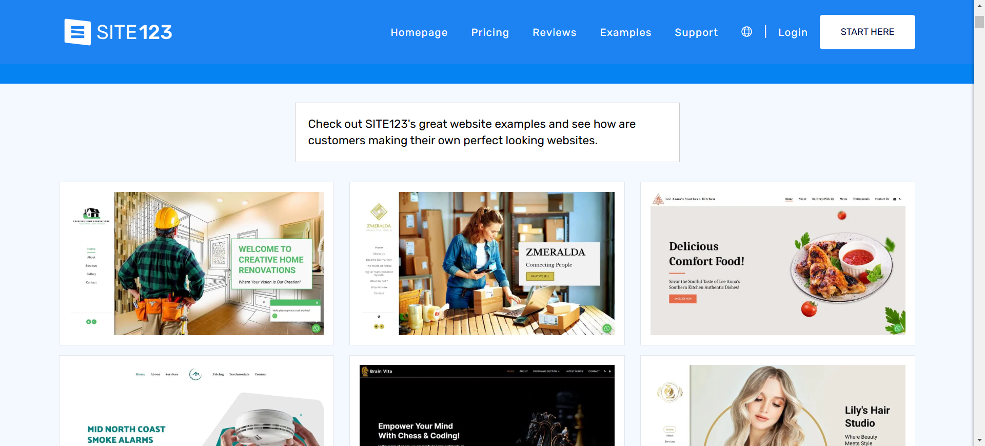 screenshot of the Websites examples