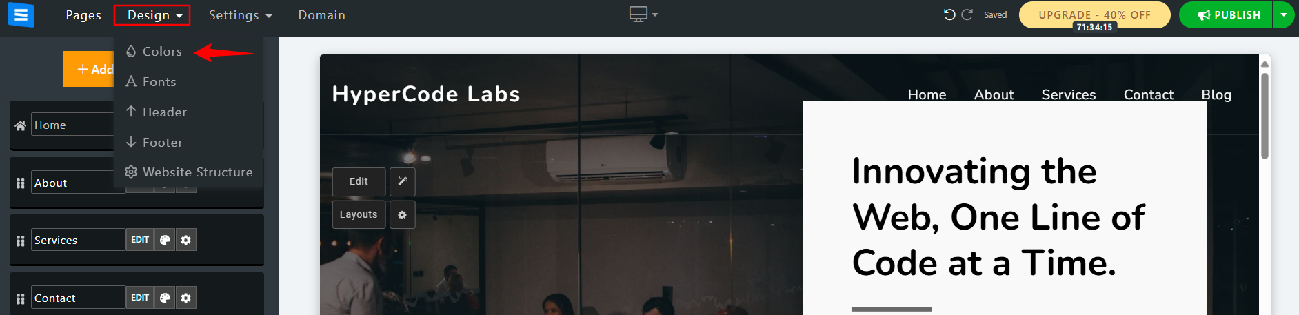 screenshot of the Colors button