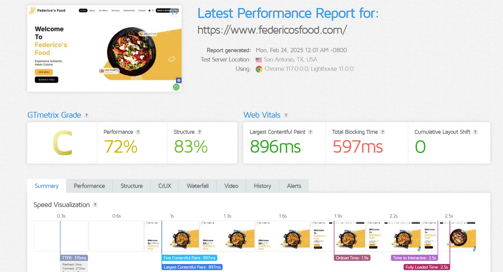 screenshot of the Performance Report style=