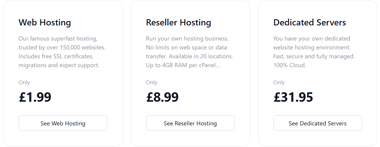 screenshot of hosting types