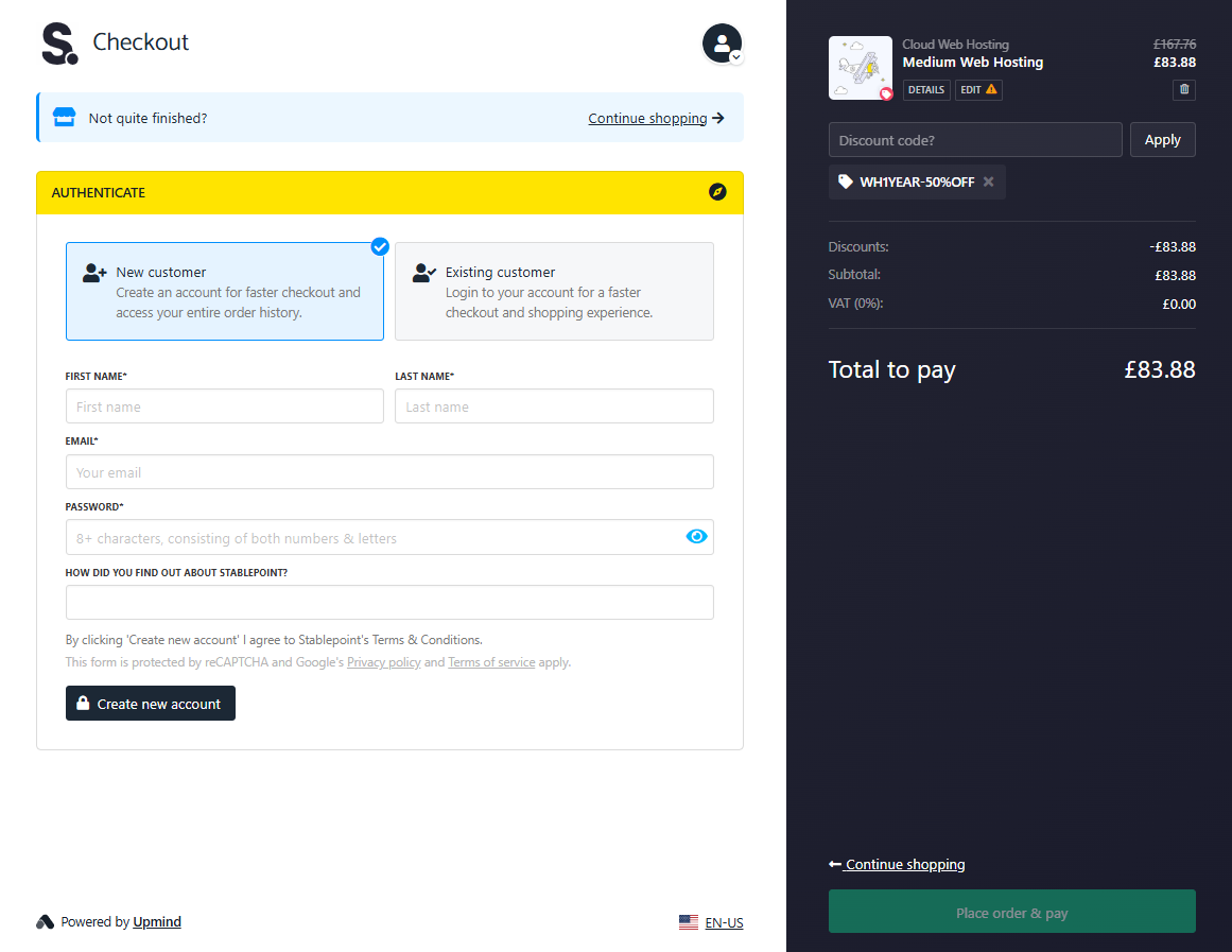 screenshot of registration form
