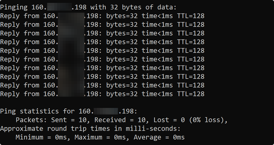 Ping Test results