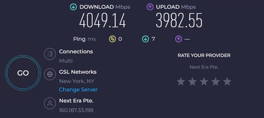 Network Speed test results