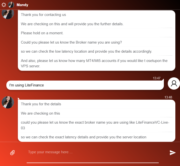 screenshot of Live Chat conversation