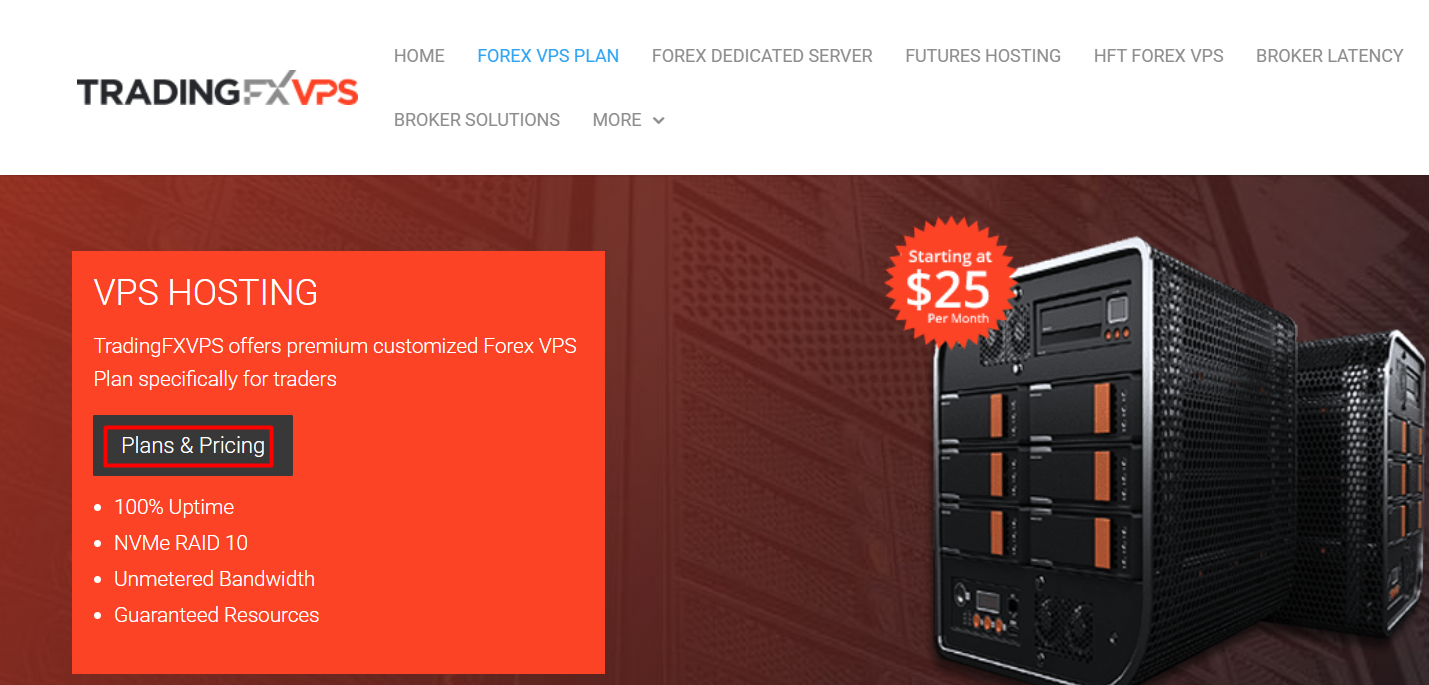 screenshot of the Plans and Pricing button