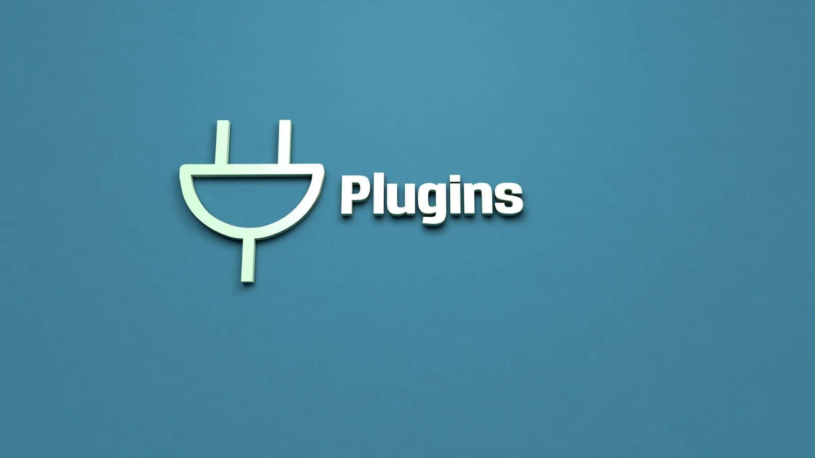 3D rendering of the word Plugins with an icon next to it.