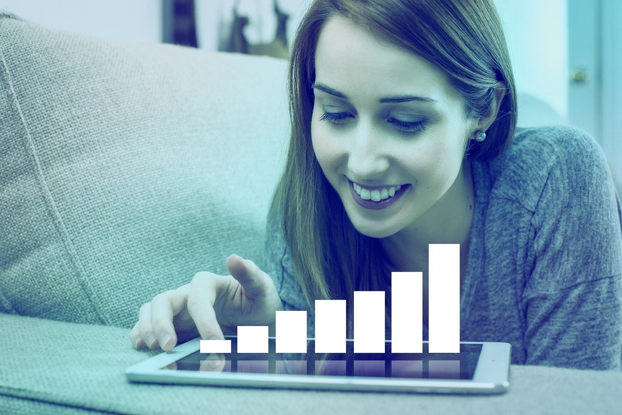 A bar graph showing increased revenues.