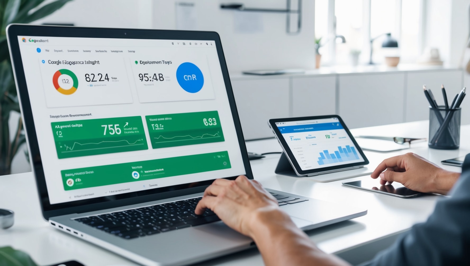 A laptop screen showing website metrics