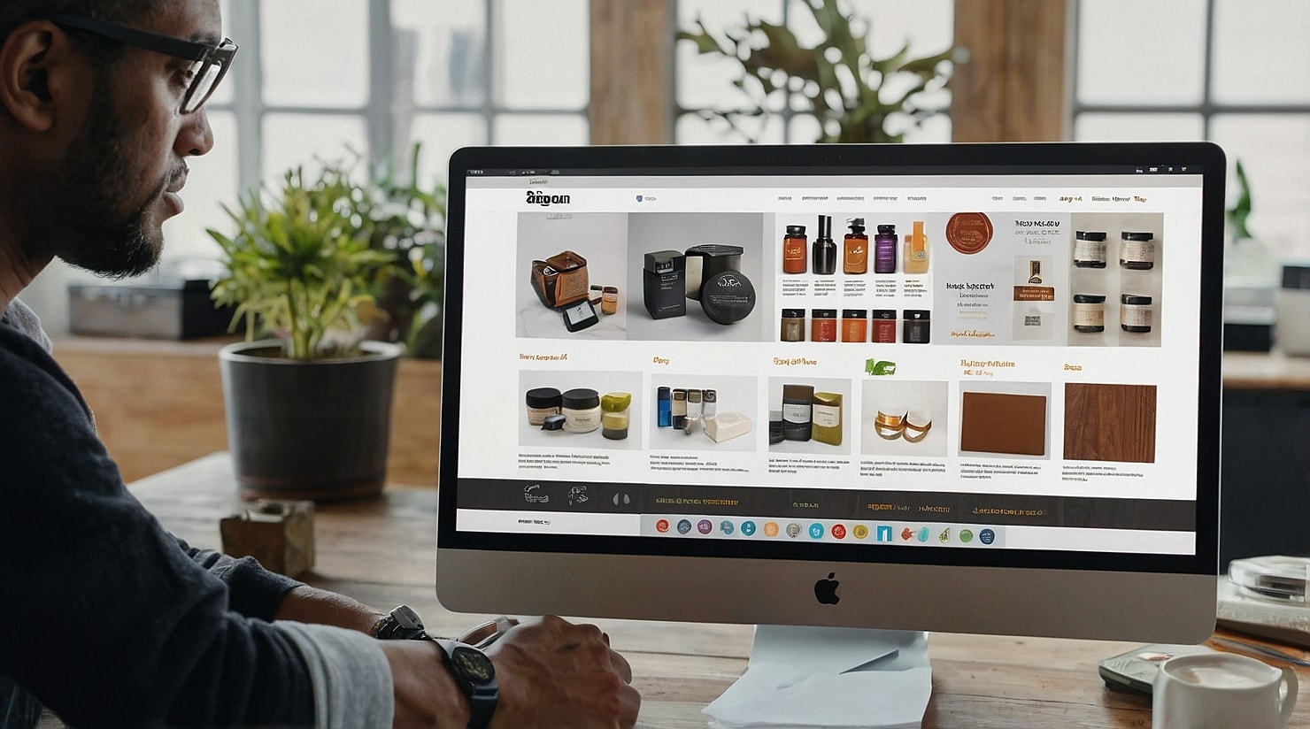 A man looking at his collection of products on an e-commerce website