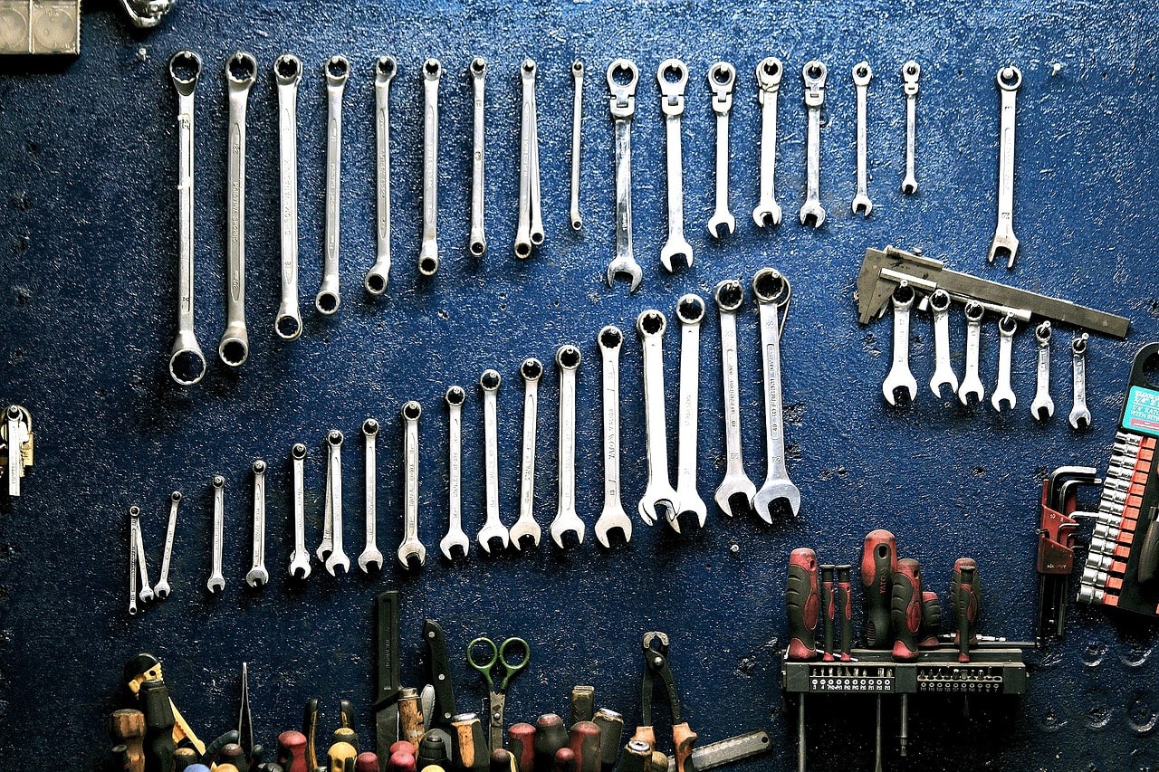 A variety of wrenches and other tools