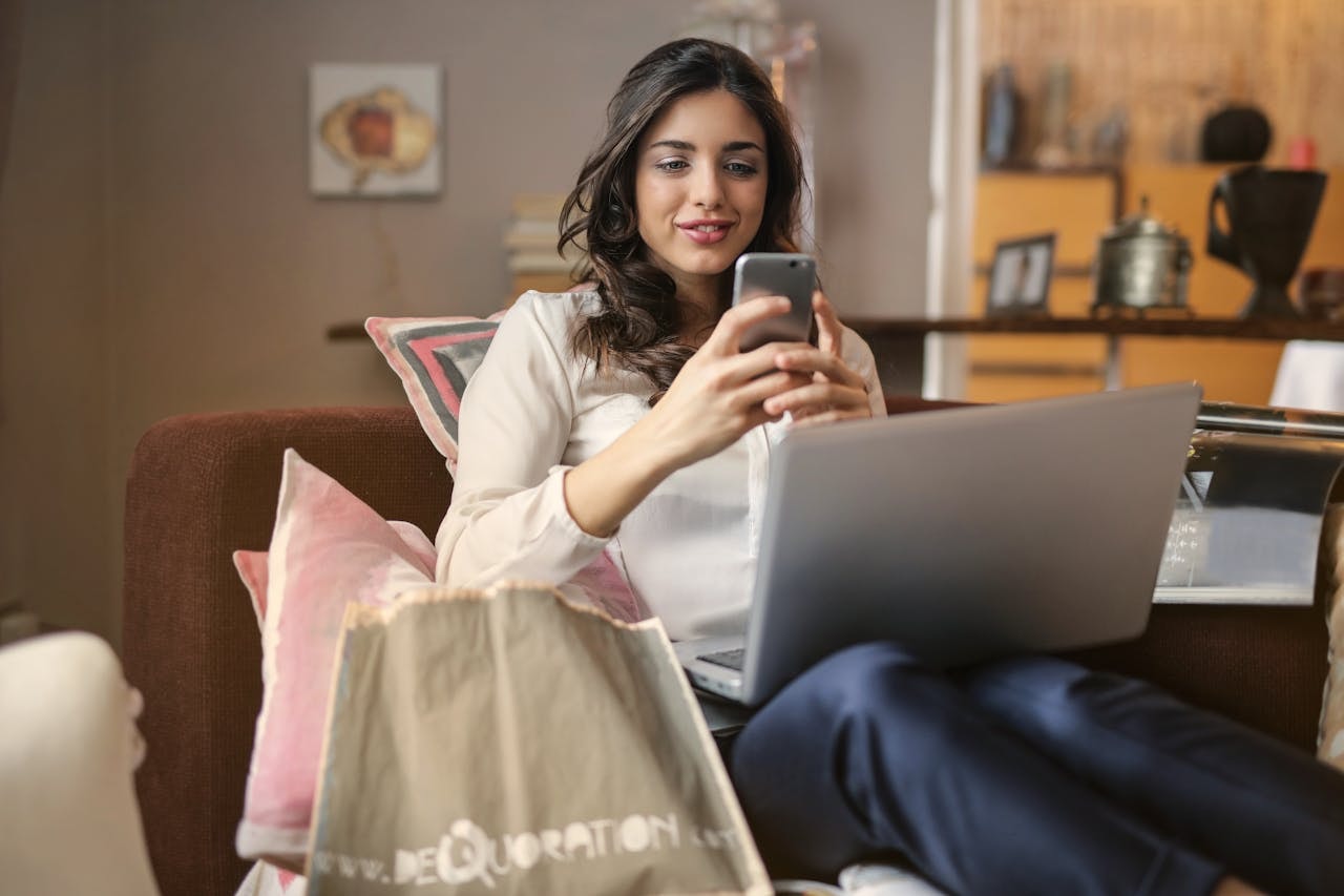 A woman looking at her mobile phone