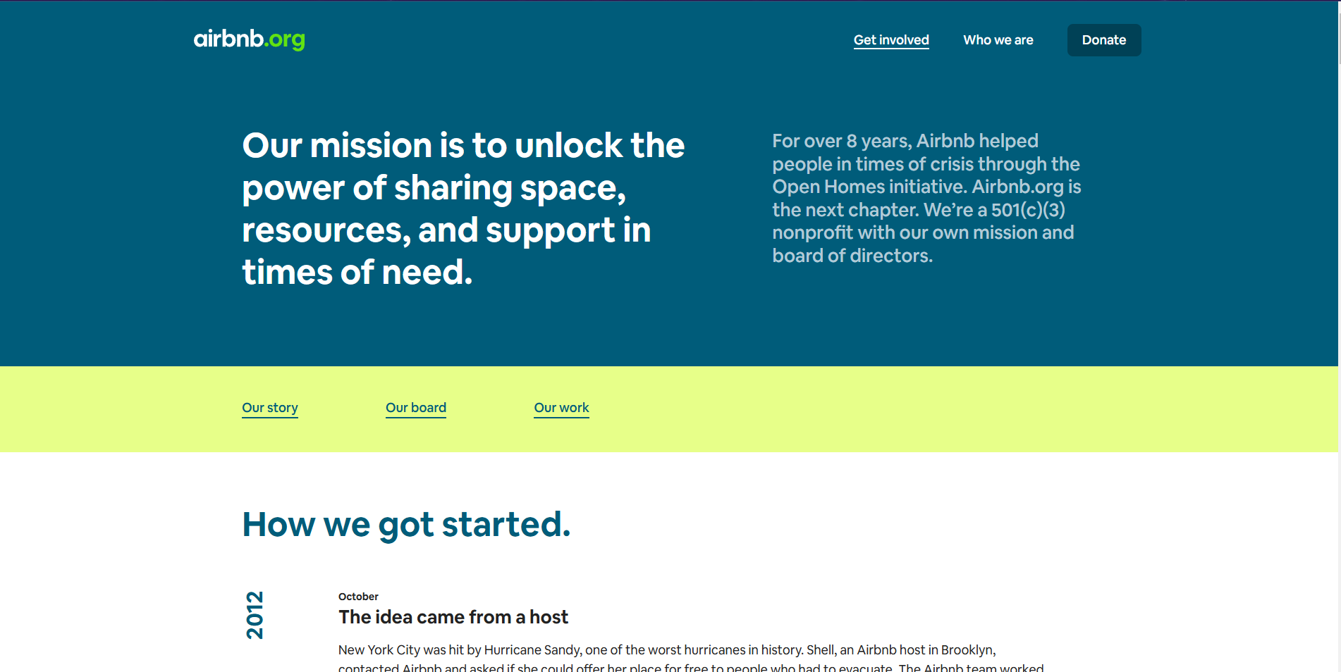 Airbnb's about us page.