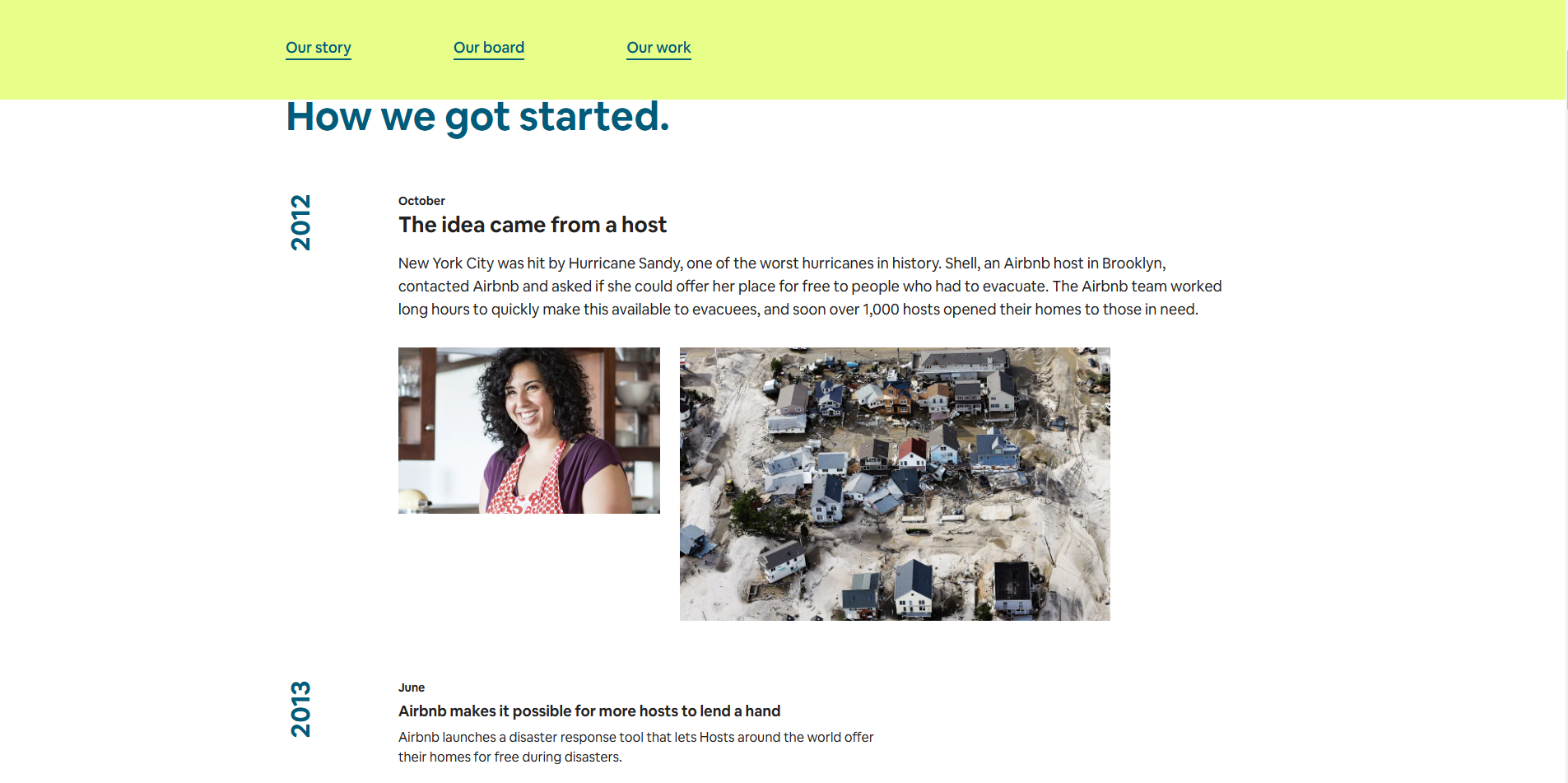 Airbnb's website's How we got started page.