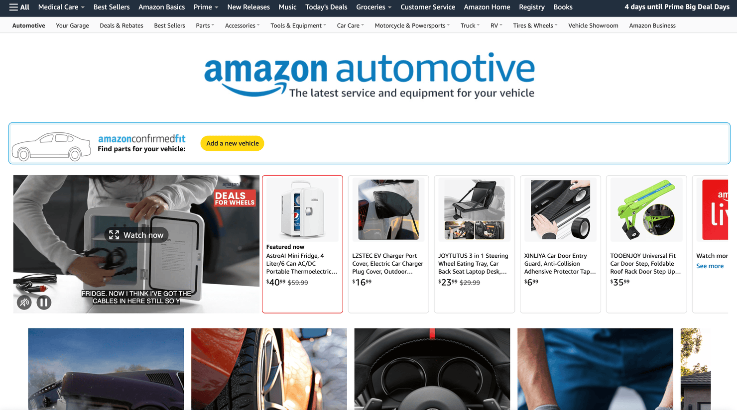 Amazon Automotive homepage