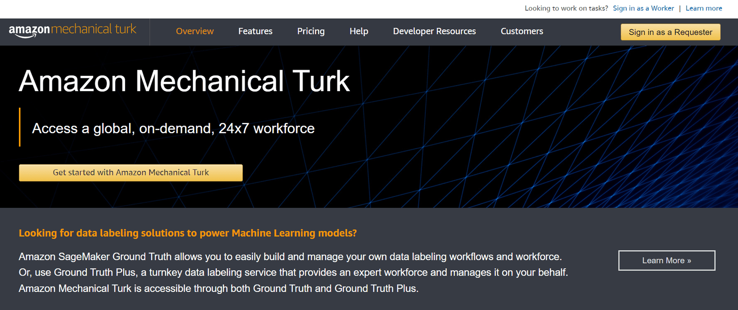 Amazon Mechanical Turk homepage.