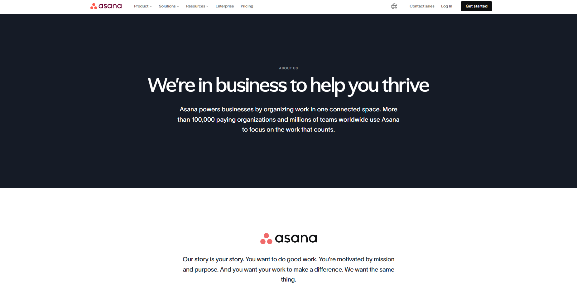 Asana's About Us page.