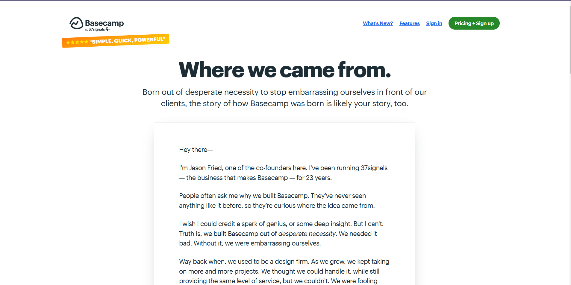 Basecamp's About Us page.