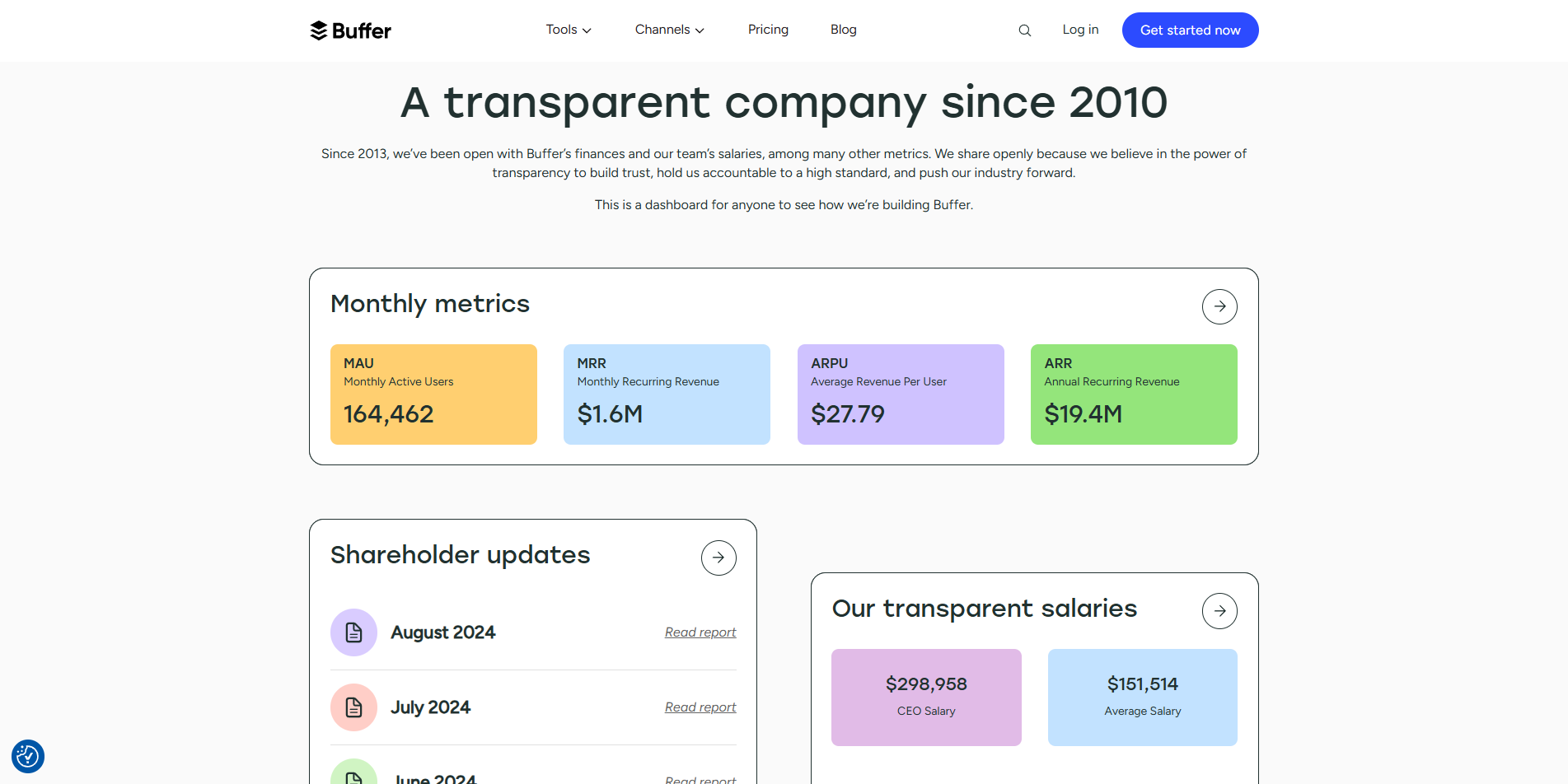 Buffer's website page showing worker salary.