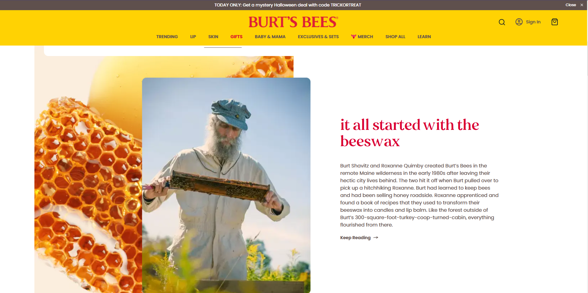Burt's Bees' About us page.