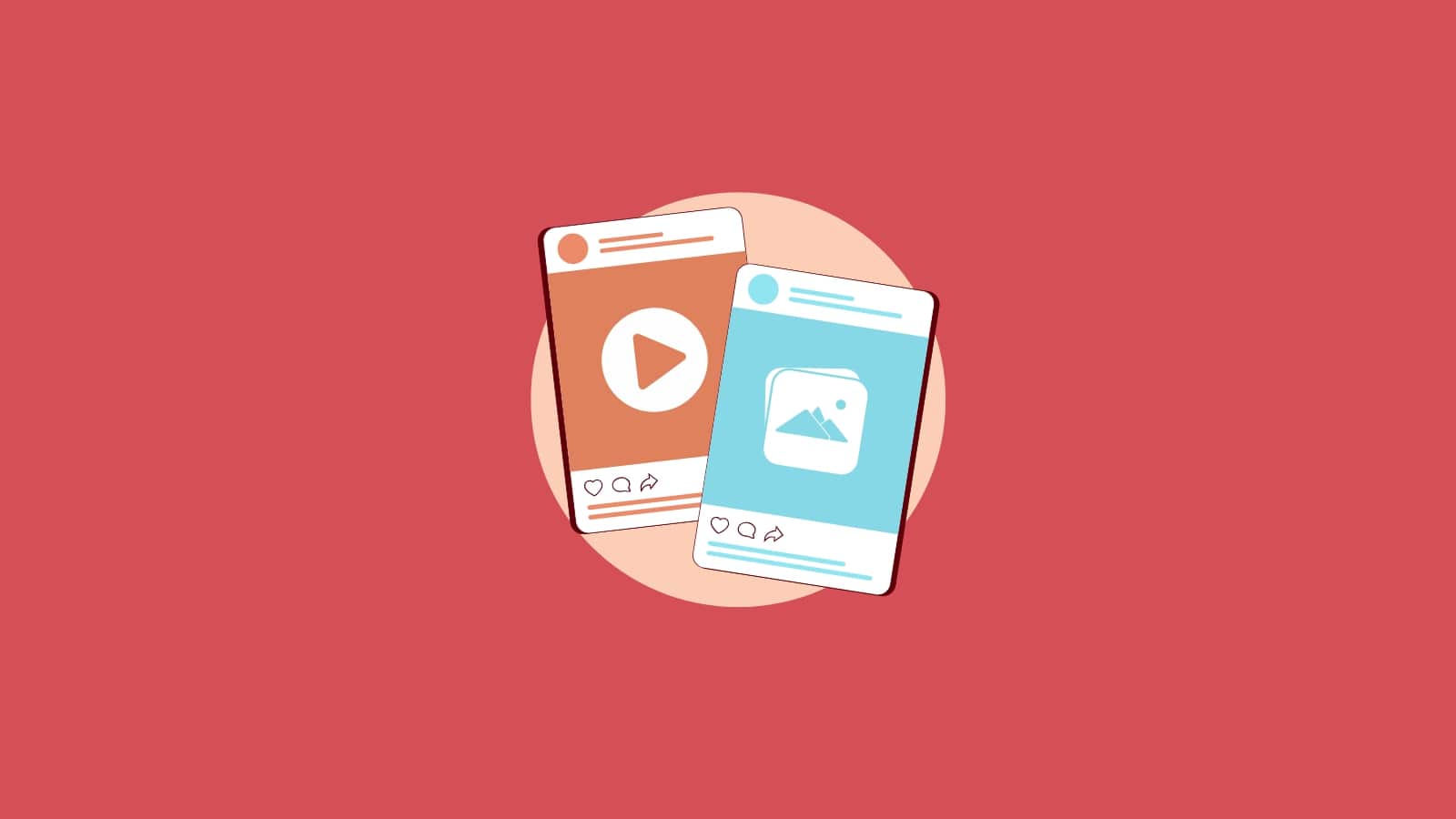 Cartoon icons of engaging video and image content on phone.