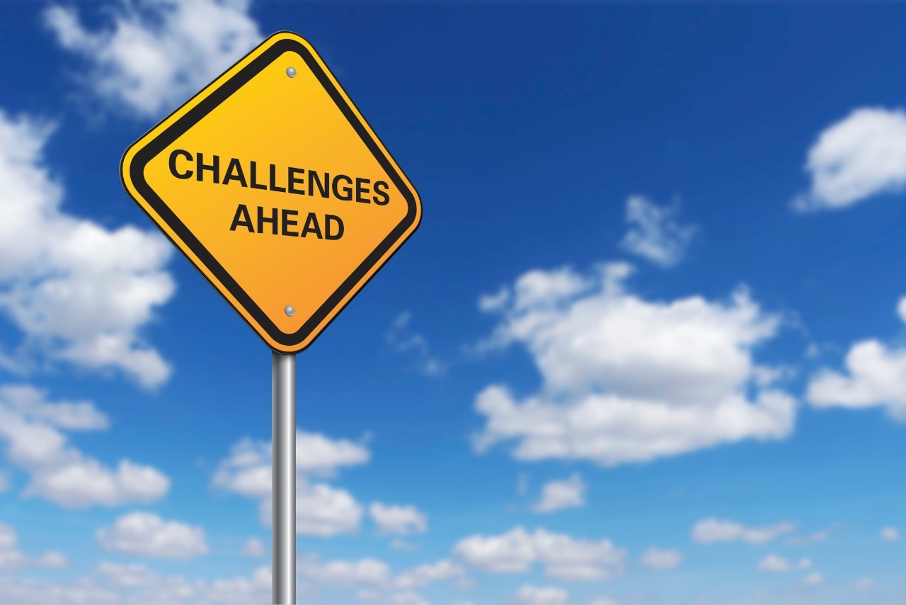 Challenges ahead road sign.