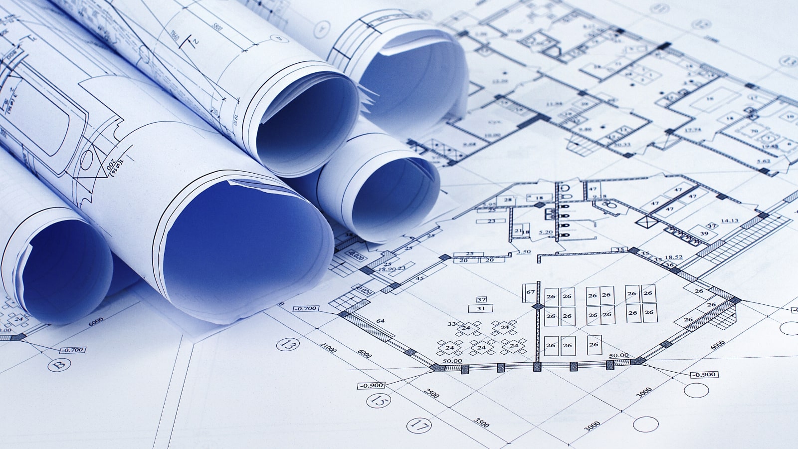 Close-up of blueprints.