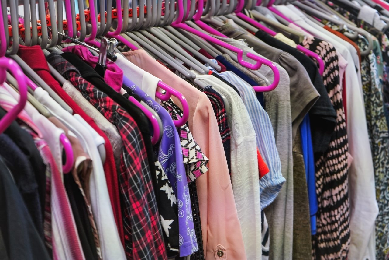 Clothes in a thrift shop