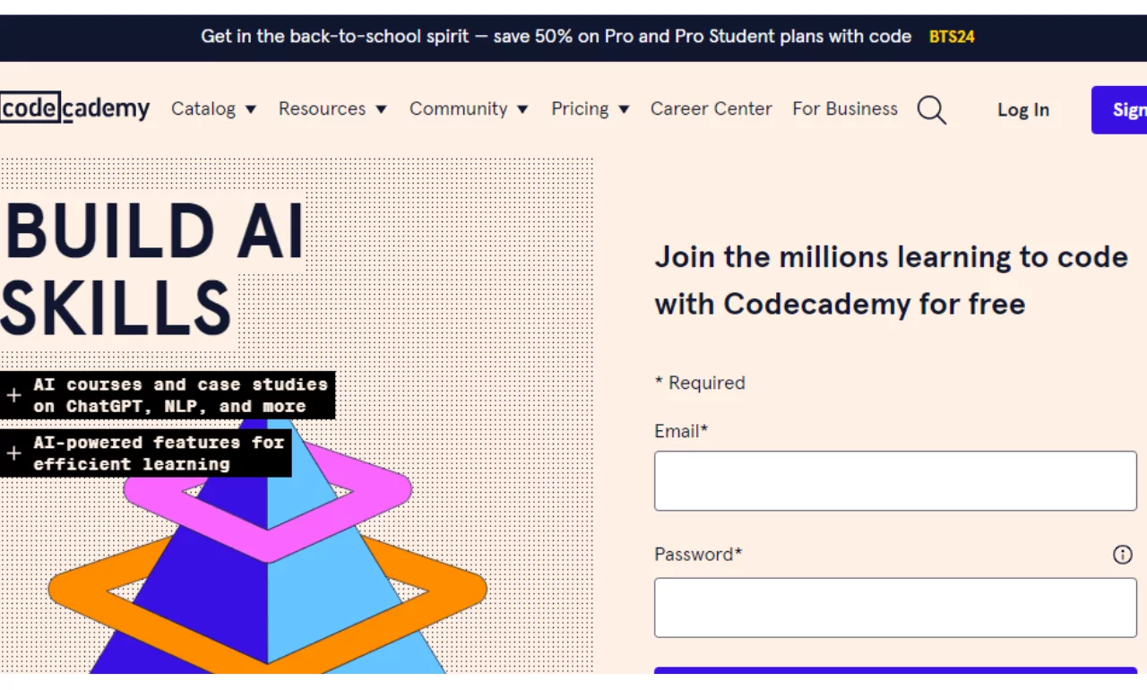Codecademy website homepage.