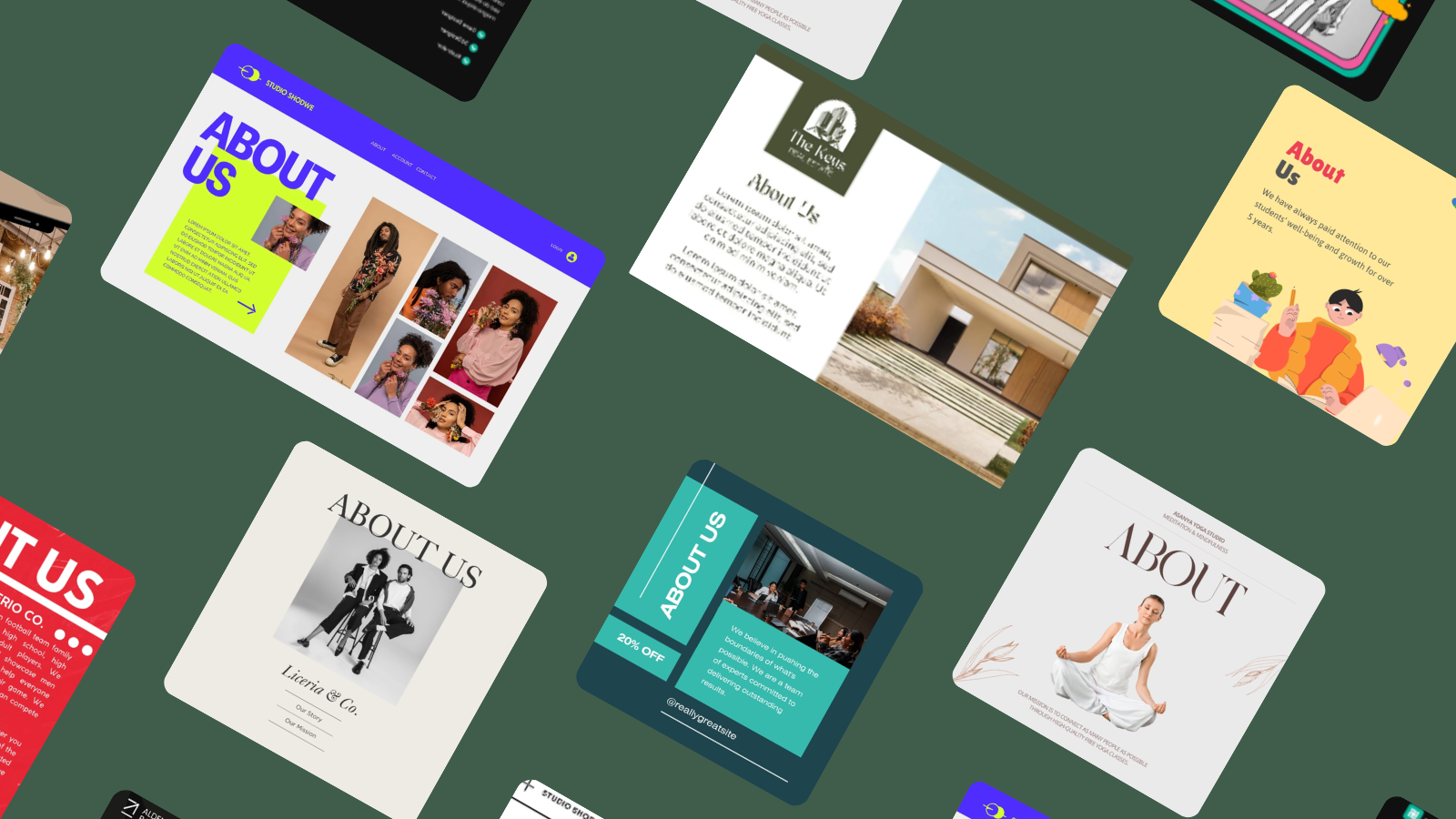 Collection of sample about us pages.