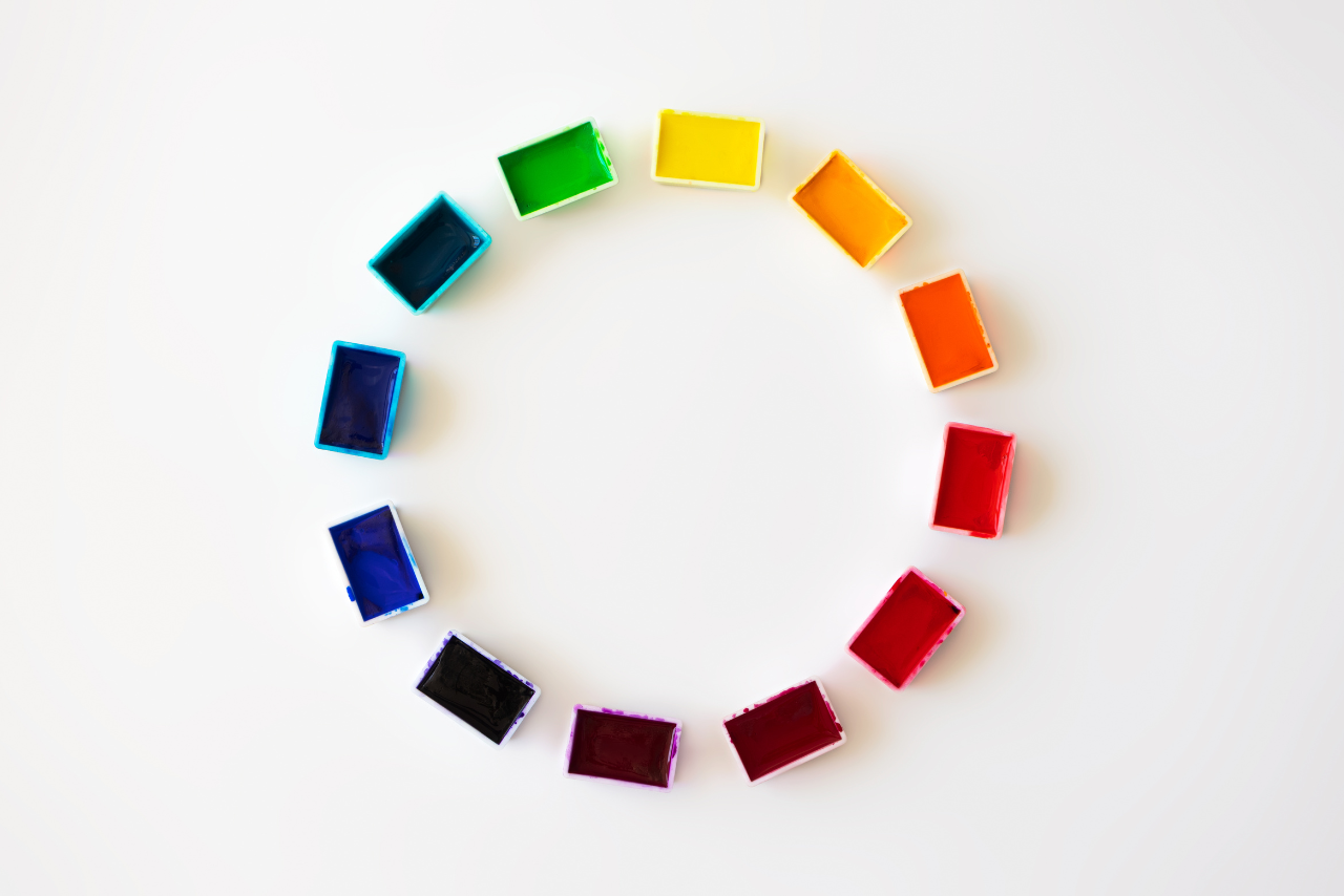 Color Wheel of Watercolor Palette on White Background.