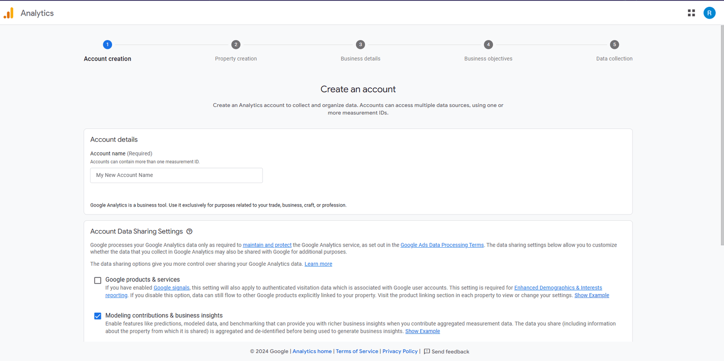 Create an account page.