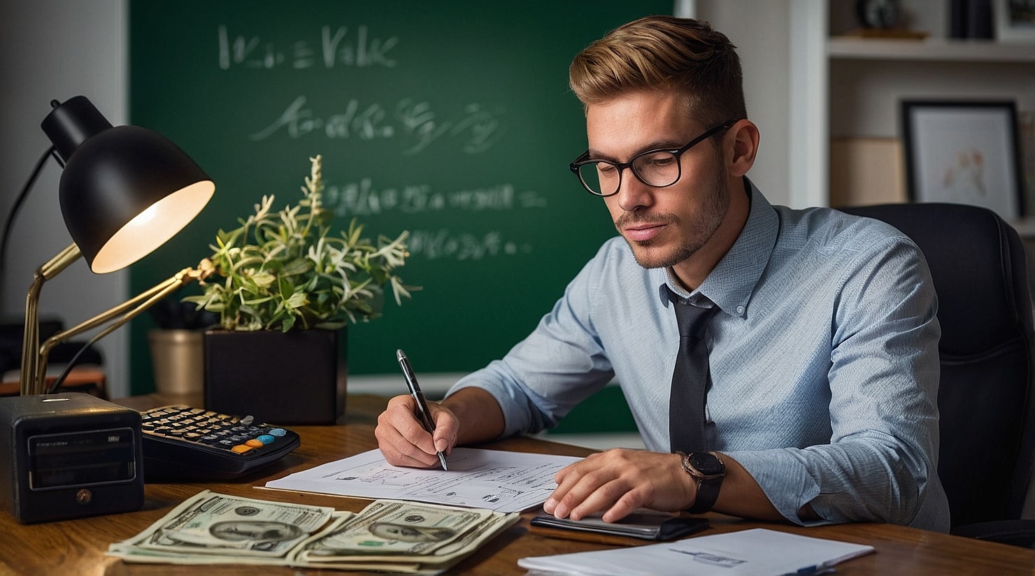 Desk with money in top.