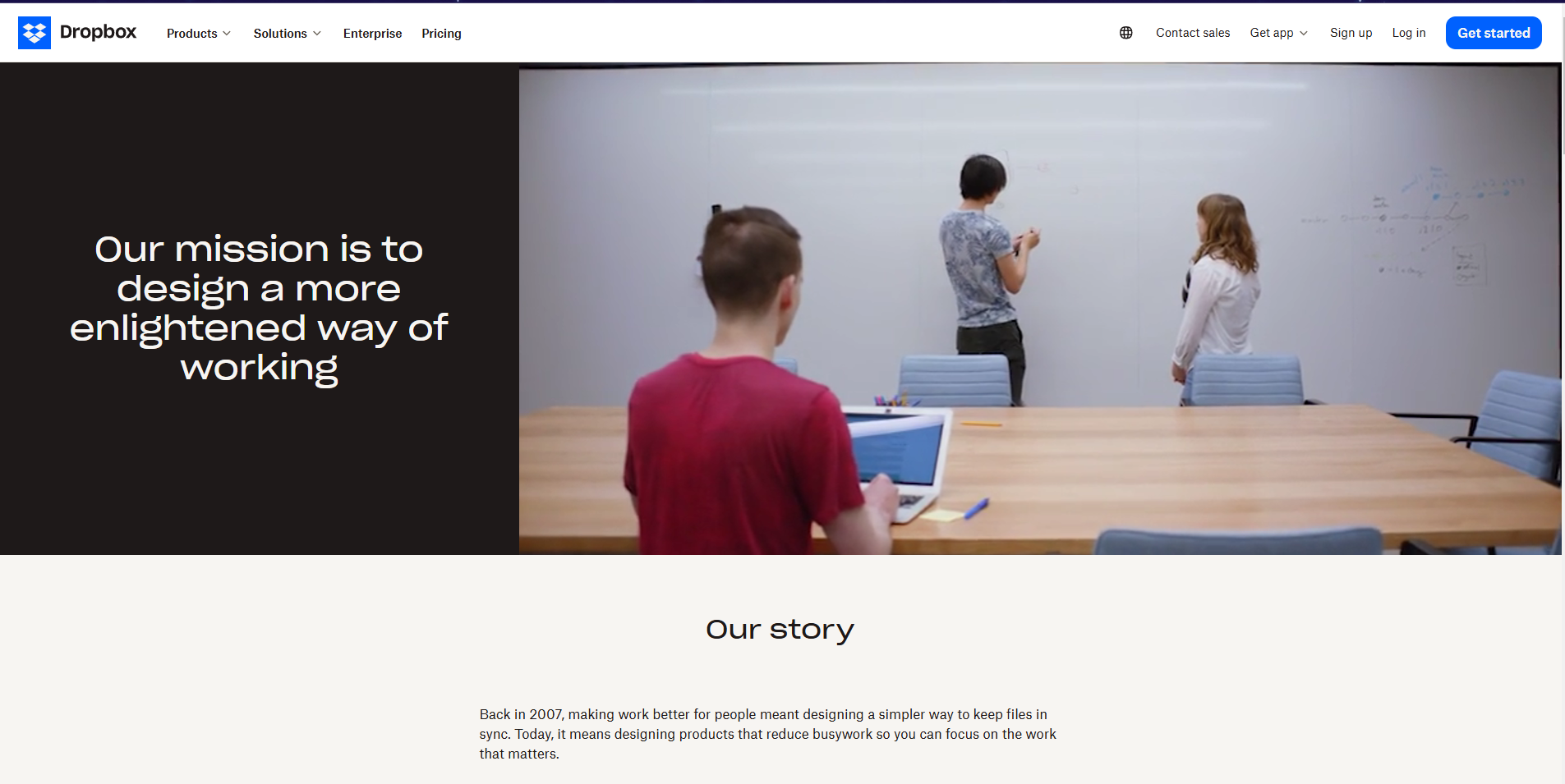 Dropbox's About Us page.