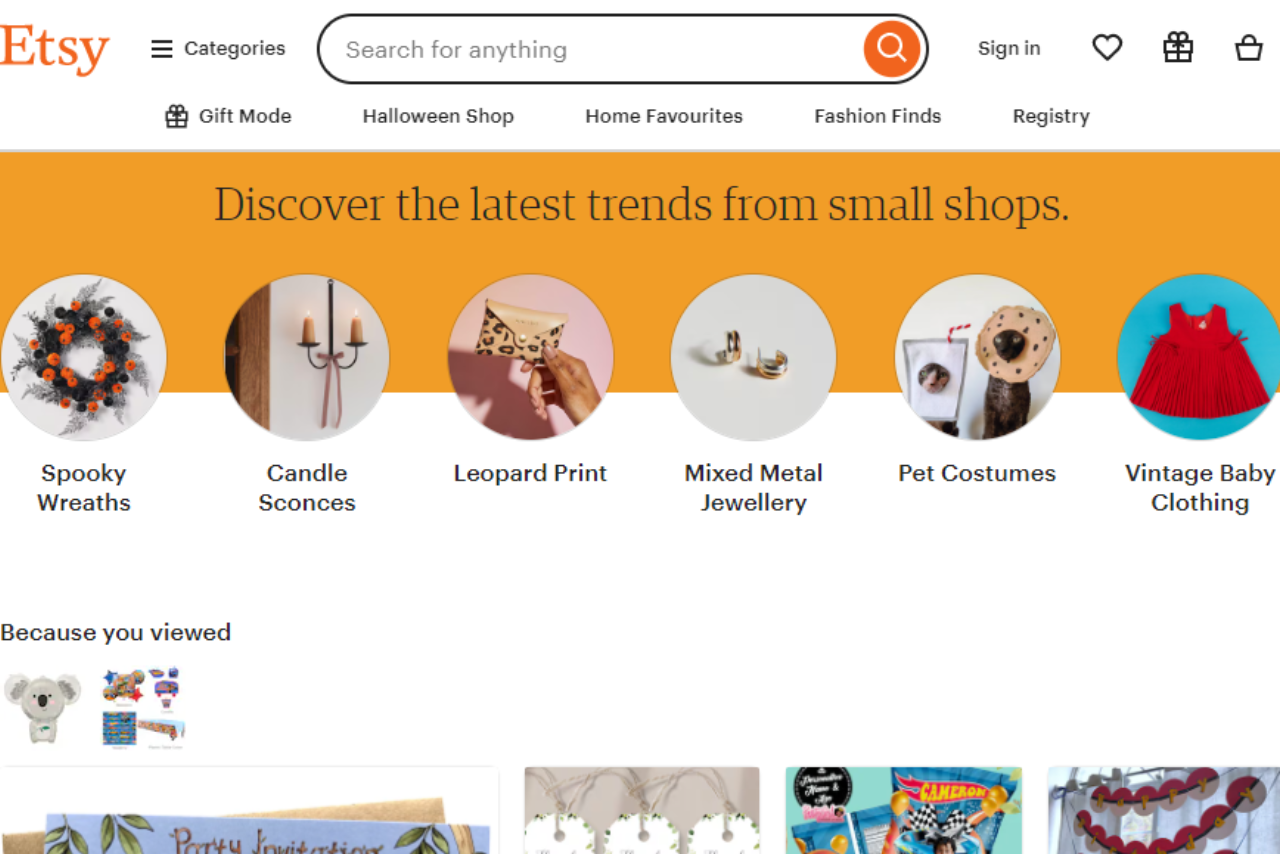 Etsy website homepage