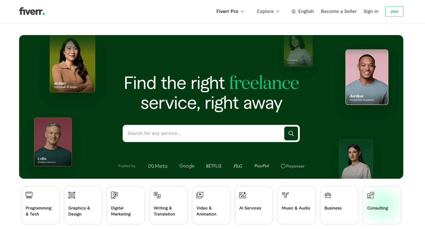 Fiverr homepage