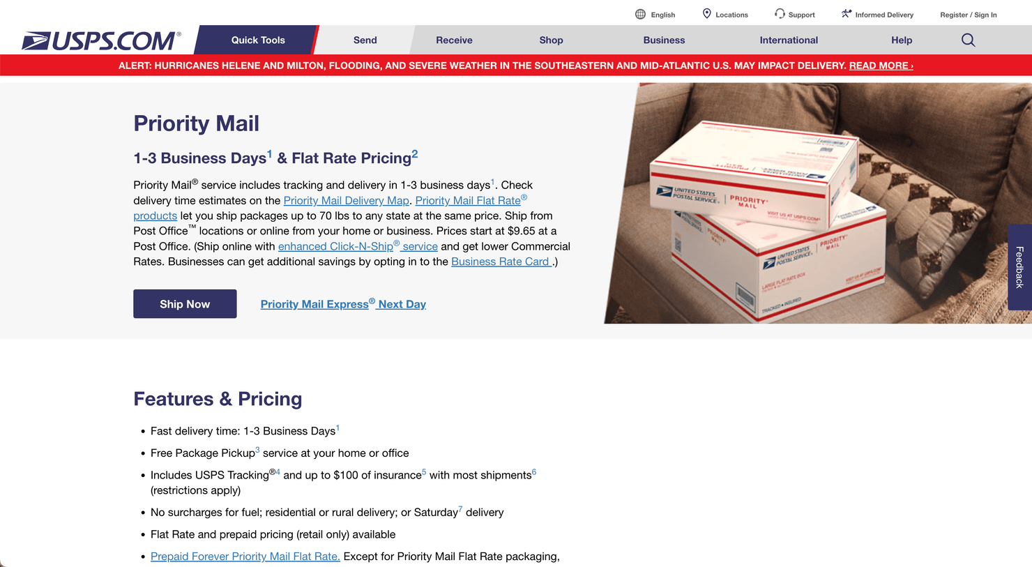 Flat-fee shipping option on the USPS website