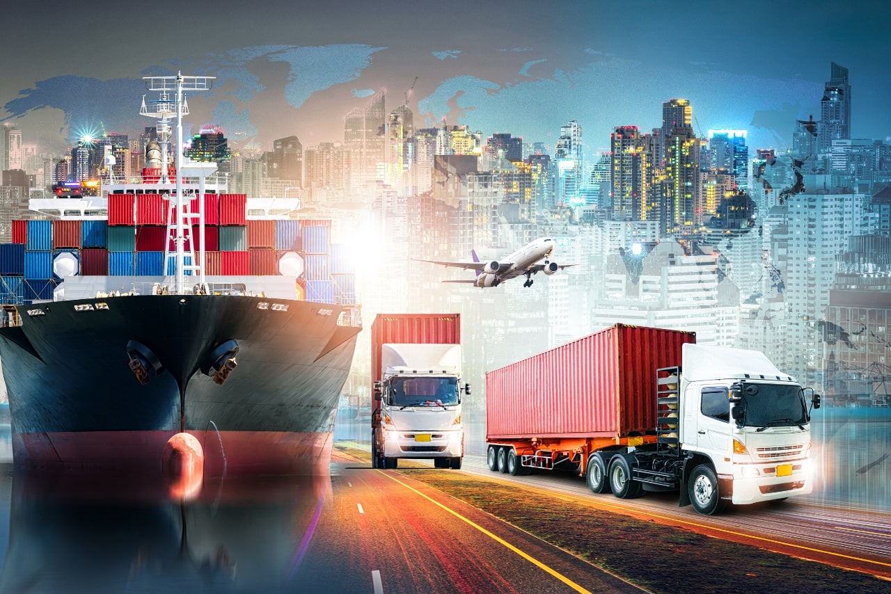 Global business logistics import export background and container cargo freight ship transport concept.