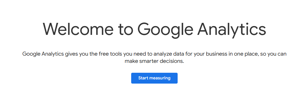 Google Analytics start measuring page.
