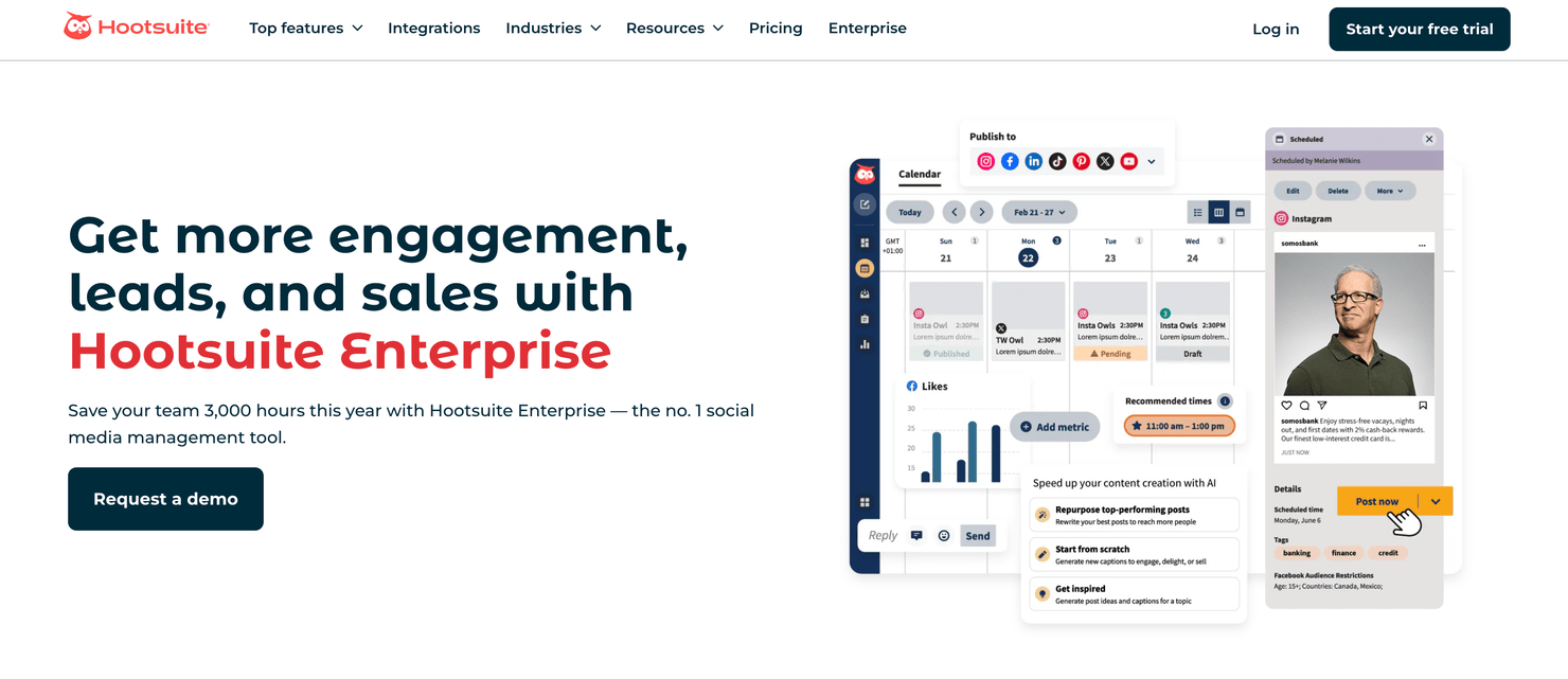 Hootsuite's homepage