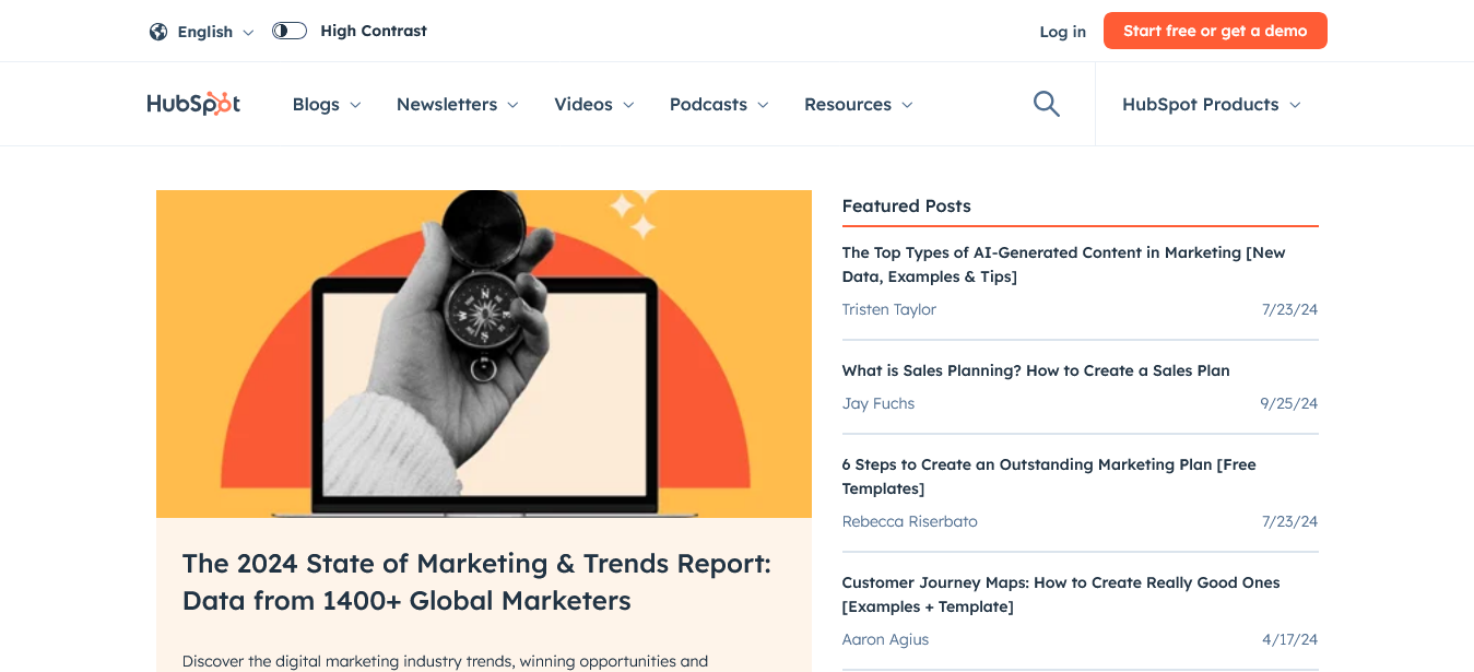 HubSpot's webpage.
